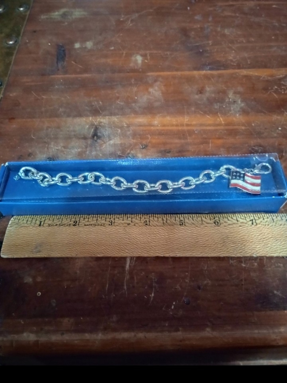 Silver-Tone Chain Bracelet with American Flag Charm - Women's Jewelry
